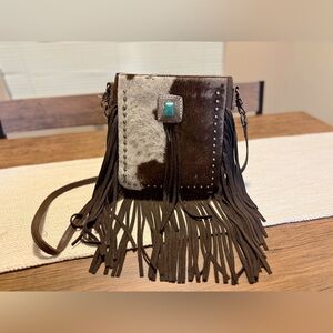 Montana West Brown and White Crossbody Bag with Fringe